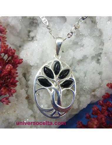 Colgante de plata con Árbol de la Vida y Azabache 7AZ