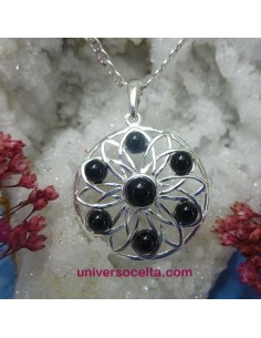 Flor Celta de plata con Azabache 84AZ