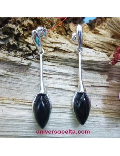 LAZ Pendientes largos de plata con Azabache
