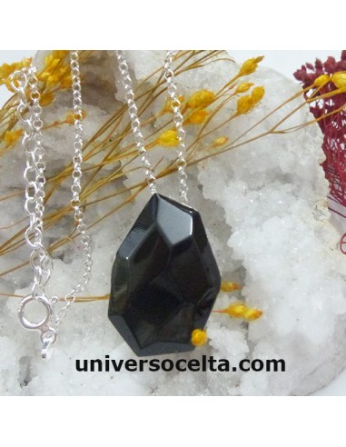 T020112 Colgante de Plata y Azabache facetado