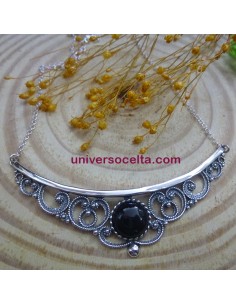 H21671 Gargantilla de Plata y Filigrana con Azabache
