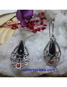 F43 Pendientes de Filigrana con Azabache y coral