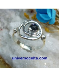Sortija Celta de plata con Azabache y Espiral A27