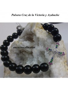AZCR Pulsera de Azabache con Cruz de Pedrería 2