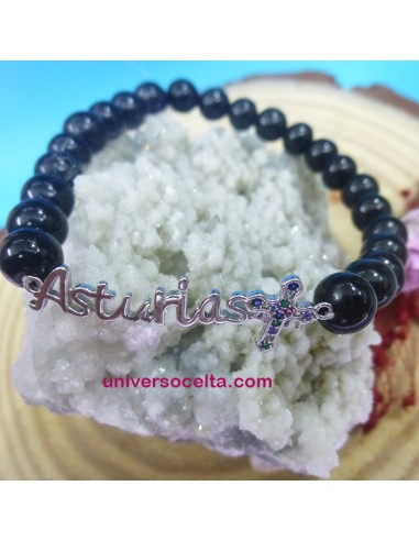 Pulsera elástica con Azabache y nombre de Asturias AZAS