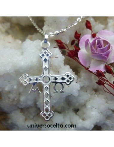 C107 Cruz de plata de ley con alfa y...