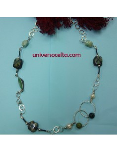 Collar con Piedras de Amazonita,Perlas y Quiastolita OLK 2
