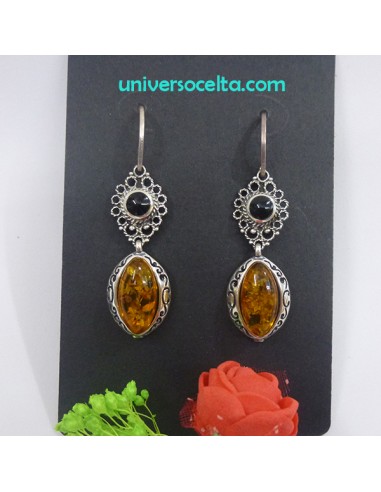 FA2 Azabache y Ámbar en pendientes de plata