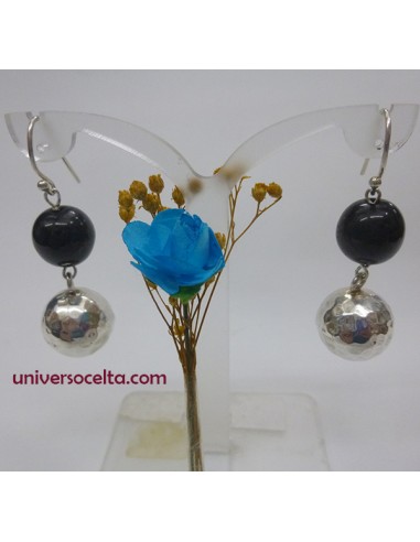 Pendientes de bola en Azabache y Plata BAP