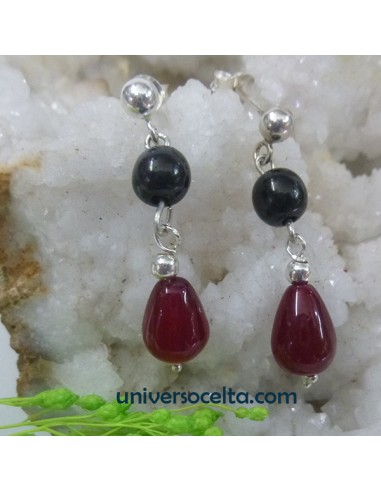 Azabache y Corneola Pendientes de plata  DUO