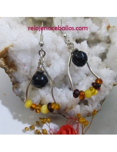 Pendientes artesanos con Azabache y Ámbar PA2
