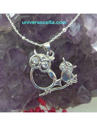 Colgante con Búhos de plata y pedrería