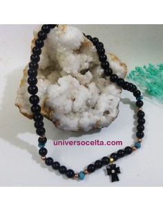 Collar de Azabache con Cruz y Turquesas