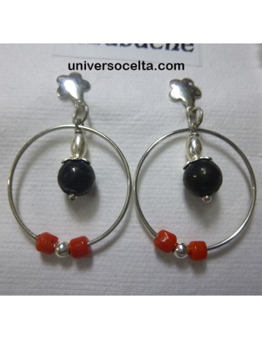 Pendiente juvenil con azabache y coral
