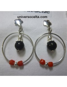 Pendiente juvenil con azabache y coral 2