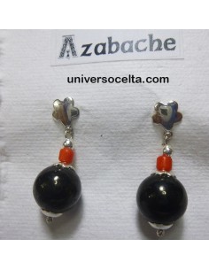 Pendientes de bola de azabache con coral