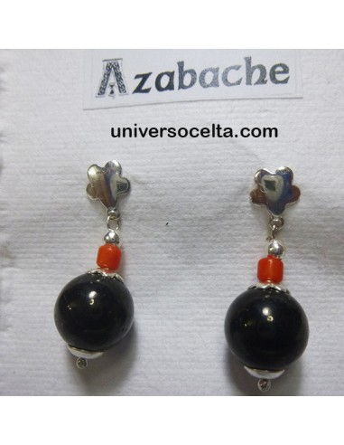 Pendientes de bola de azabache con coral