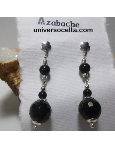 Azabache facetado en pendientes de plata