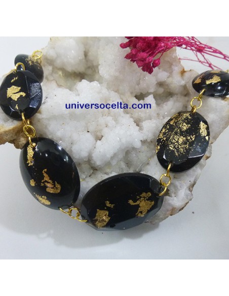 Pulsera con cuentas ovaladas de carbón