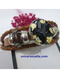Pulsera ajustable con Carbón y pan de oro 2