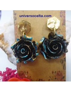Pendientes con rosa de carbón reestructurado