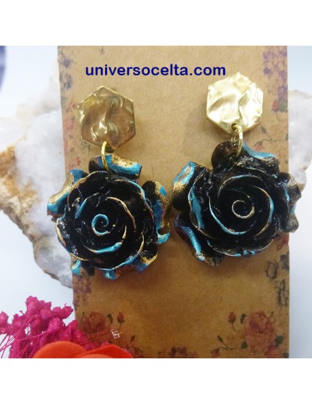 Pendientes con rosa de carbón reestructurado