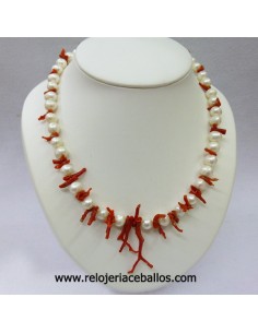 Collar de Coral de Cerdeña y Perla ref CORAL1 2