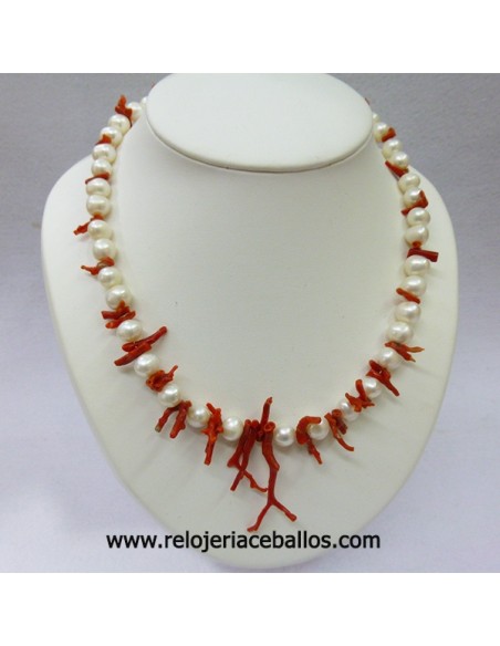Collar de Coral de Cerdeña y Perla ref CORAL1