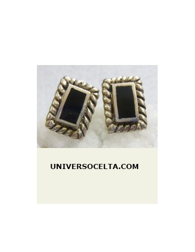 Azabache Pendientes de Plata Rectangular