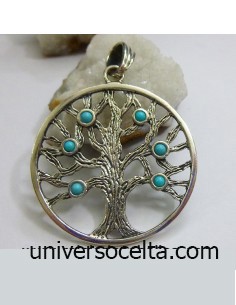 Turquesa Árbol de la vida colgante de plata