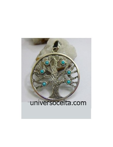 Turquesa Árbol de la vida colgante de plata