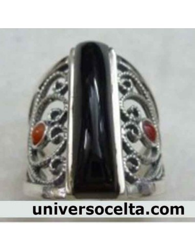 Sortija de Azabache y Plata con Coral...