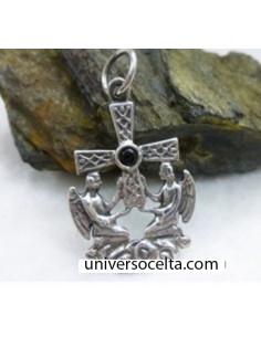 Cruz de los Angeles en Plata con Azabache N40