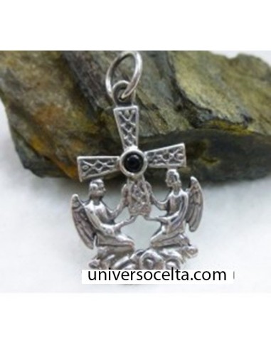Cruz de los Angeles en Plata con Azabache N40