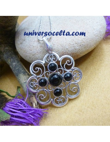 Colgante Rosetón de Azabache y Plata...
