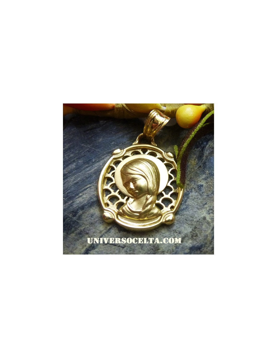 Collar Cordón con Medalla con Baño de Oro con Virgen Niña y Cruz de Ná