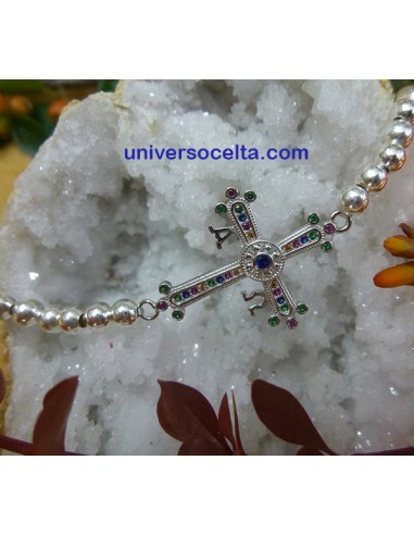 Pulsera elástica de bolas con cruz de Asturias BLCR