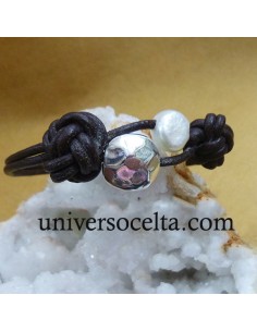 Pulsera de Cuero, Plata y Perla X63B