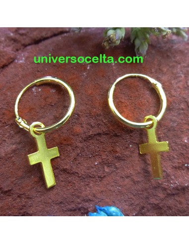 Pendientes de Arete con Cruz chapada 351-0106