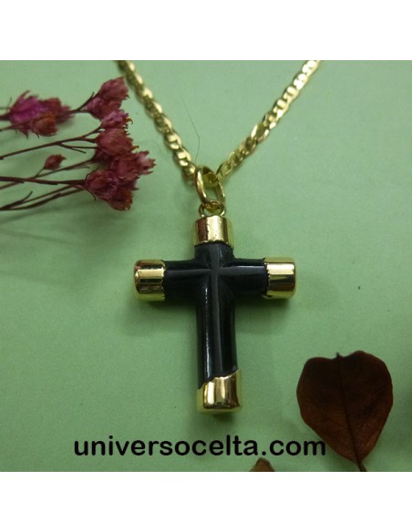 Cruz artesana de Azabache y Oro CORL
