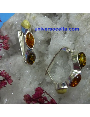 P3A Pendientes de plata con Ámbar multicolor
