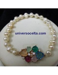 3P Pulsera extensible con perla y piedras naturales.