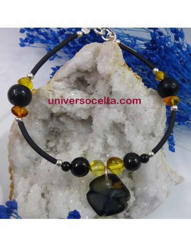 PMQ Pulsera artesana combinada con ámbar y azabache