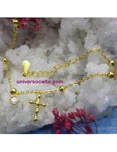Pulsera fina con bolitas y cruz 361-345 2
