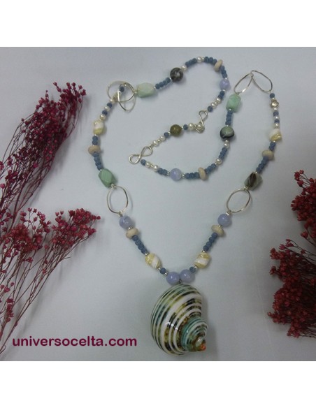 Ágatas Collar de Plata con Coral azul y Caracola CRC