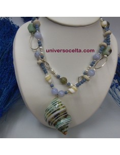 Ágatas Collar de Plata con Coral azul y Caracola CRC 2